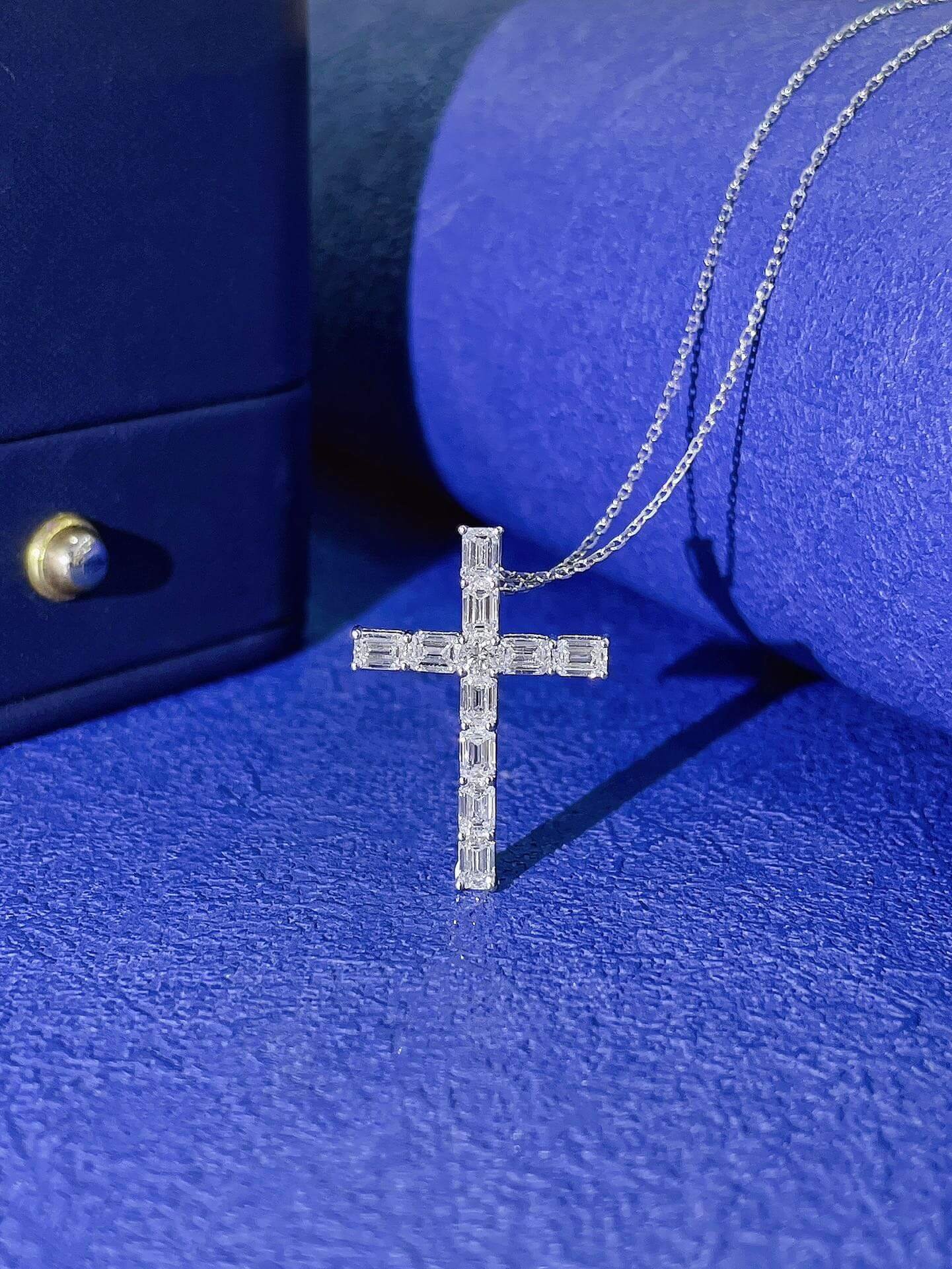 Emerald cut lab grown diamond cross pendant necklace Emerald cut lab grown diamond cross pendant necklace