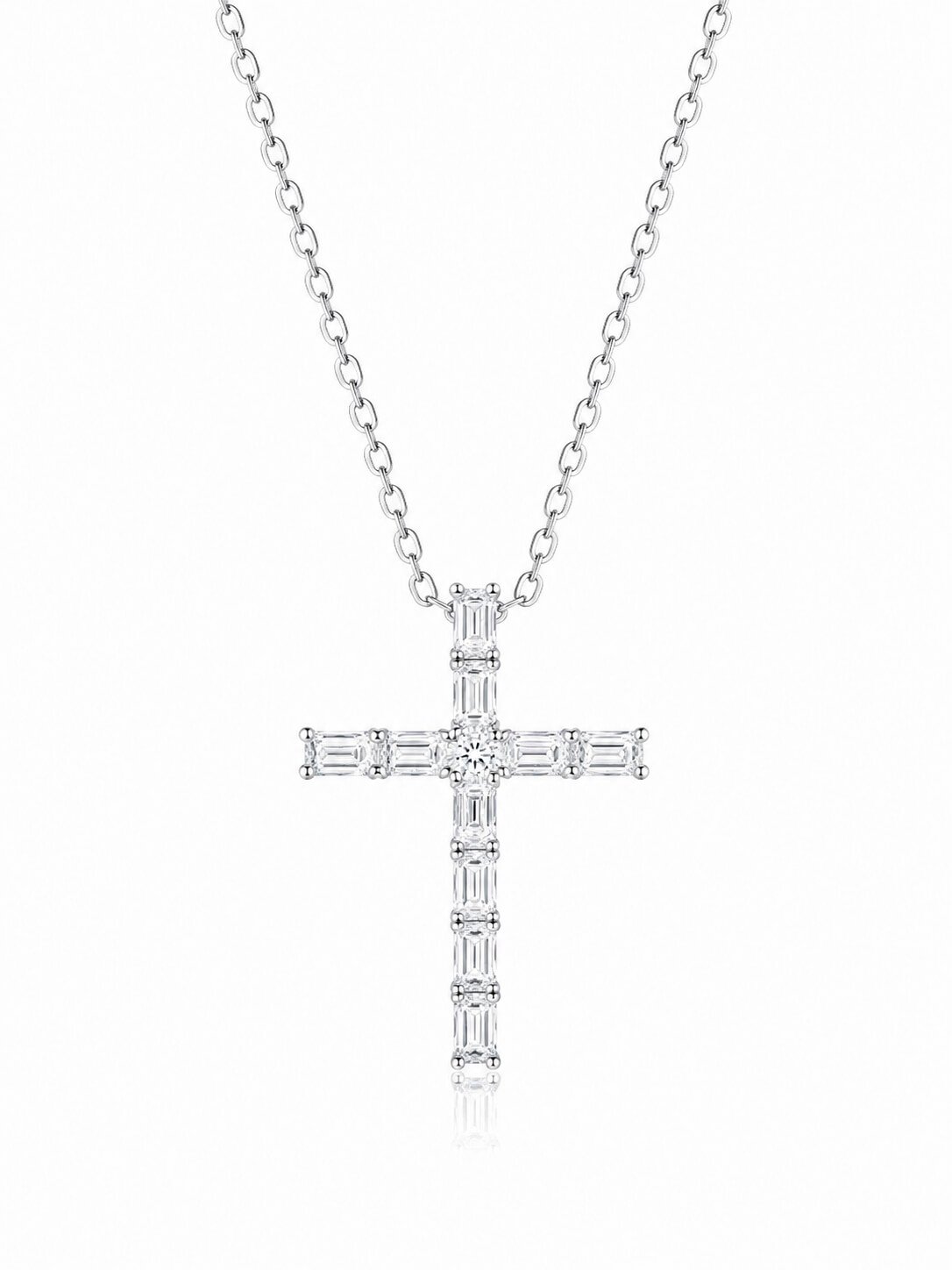 Emerald cut lab grown diamond cross pendant necklace Emerald cut lab grown diamond cross pendant necklace