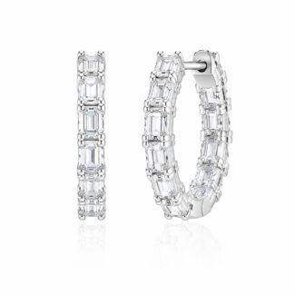 Emerald cut lab grown diamond hoop earrings