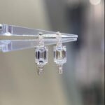 Emerald cut lab grown diamond huggie hoop earrings