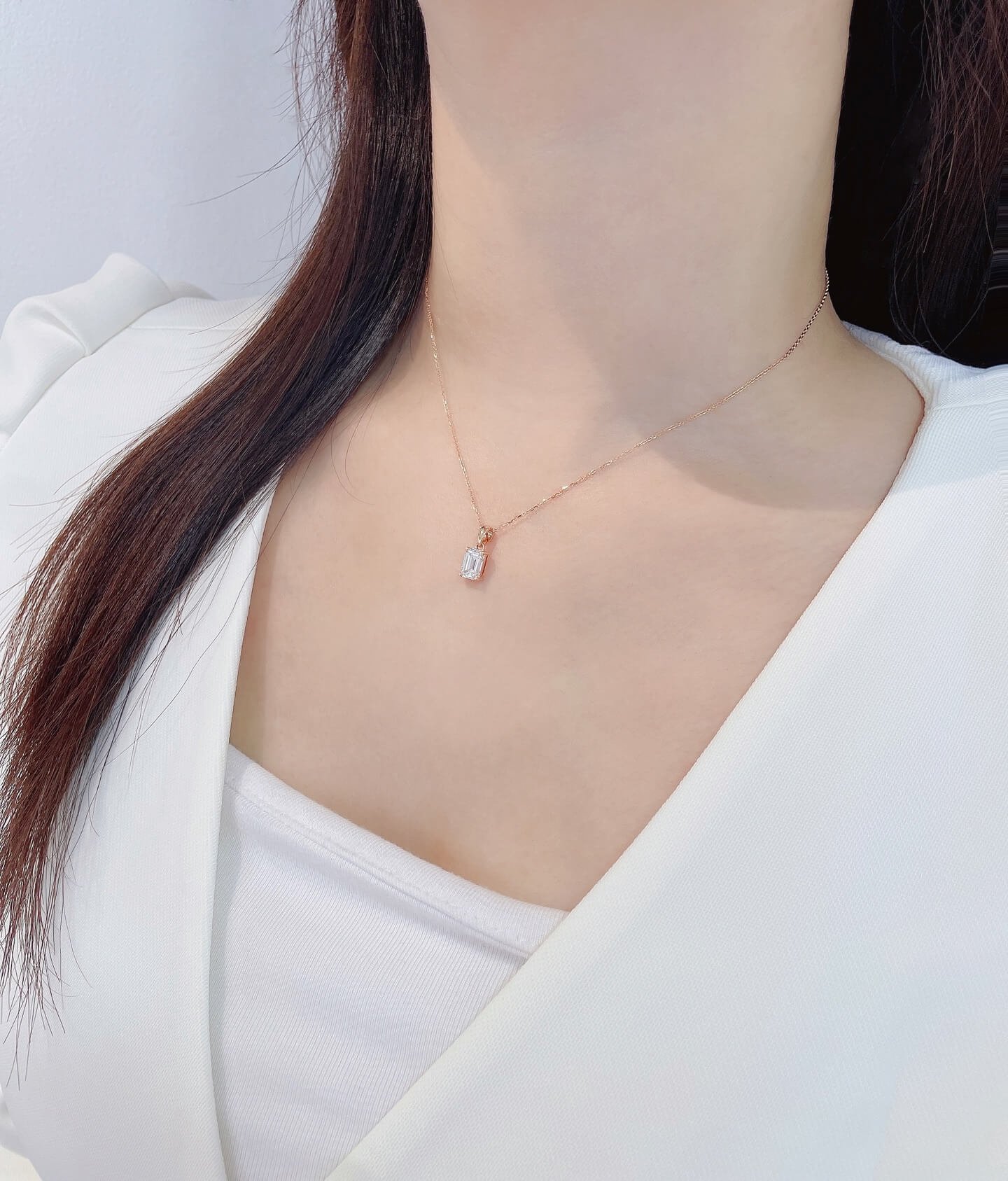 Emerald cut lab grown diamond pendant necklace