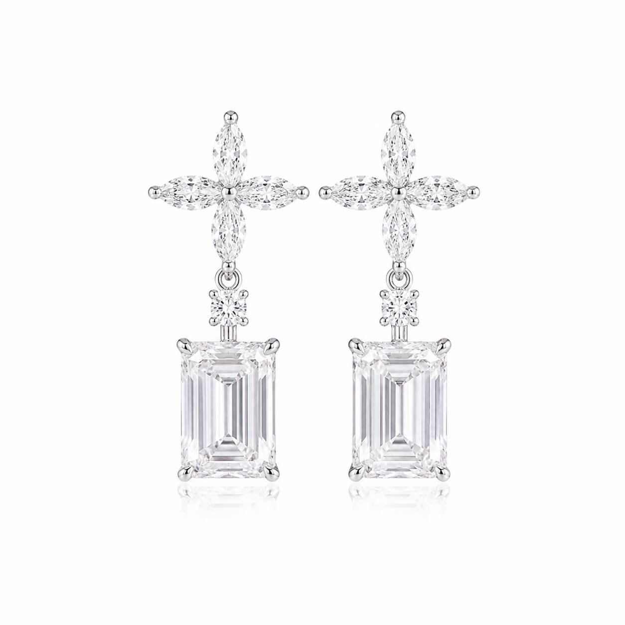 Emerald cut sun-flower earrings stud