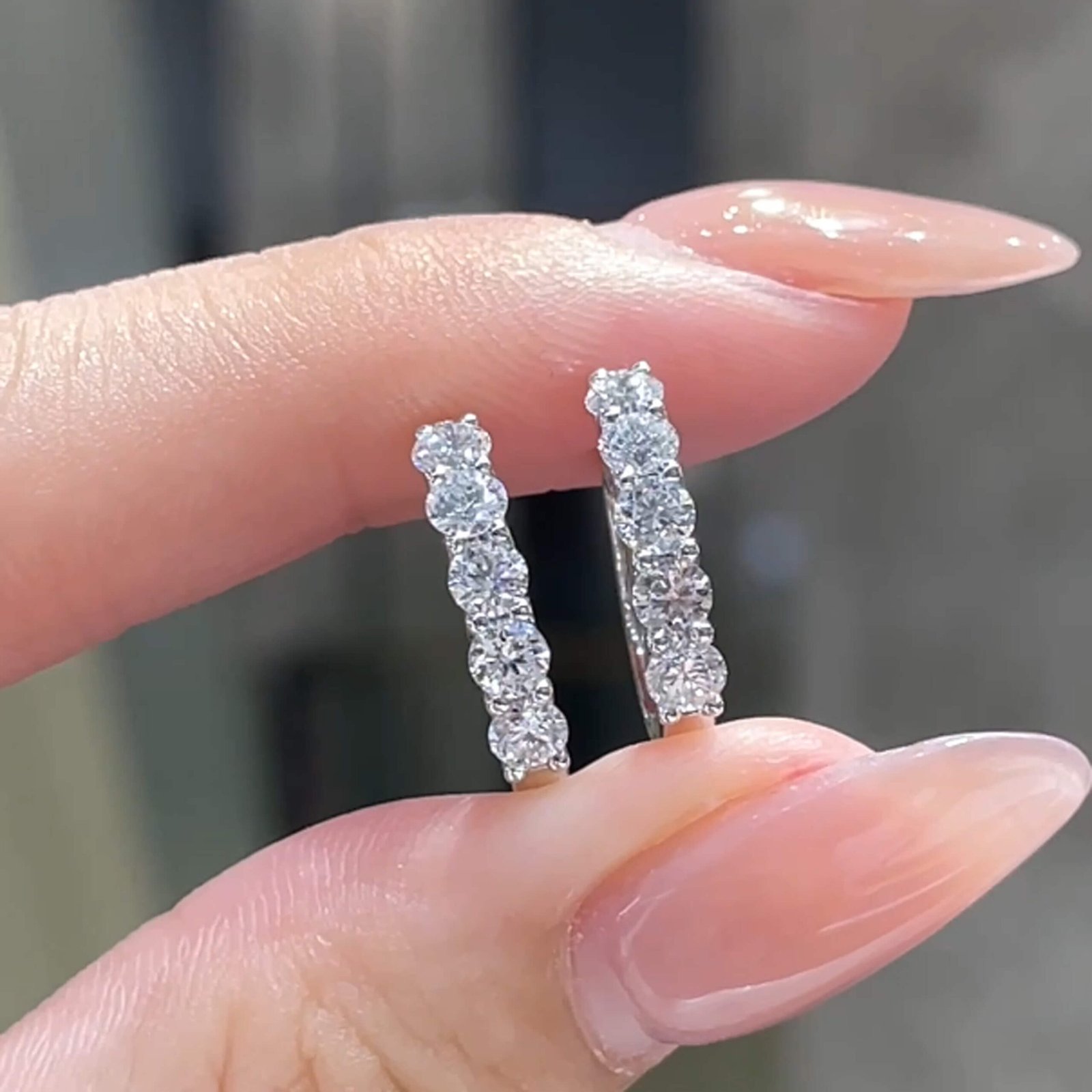 Five round cut lab grown diamond hoop earrings Five round cut lab grown diamond hoop earrings