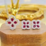 Four-leaf clover design pear cut lab grown ruby earrings stud 7 Four-leaf clover design pear cut lab grown ruby earrings stud
