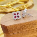 Four-leaf clover design pear cut lab grown ruby earrings stud 5 Four-leaf clover design pear cut lab grown ruby earrings stud