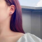 Four-leaf clover design pear cut lab grown ruby earrings stud 6 Four-leaf clover design pear cut lab grown ruby earrings stud