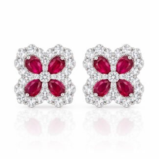 Home 29 Four-leaf clover design pear cut lab grown ruby earrings stud