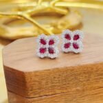 Four-leaf clover design pear cut lab grown ruby earrings stud 4 Four-leaf clover design pear cut lab grown ruby earrings stud