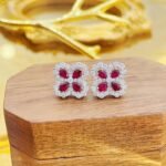 Four-leaf clover design pear cut lab grown ruby earrings stud 3 Four-leaf clover design pear cut lab grown ruby earrings stud