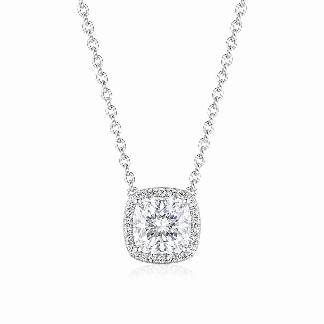 Halo setting cushion cut lab grown diamond pendant necklace