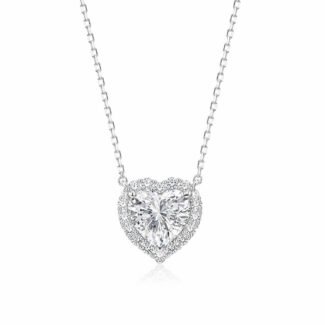 Halo setting heart cut lab grown diamond necklace