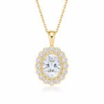 Halo setting oval cut lab grown diamond pendant necklace