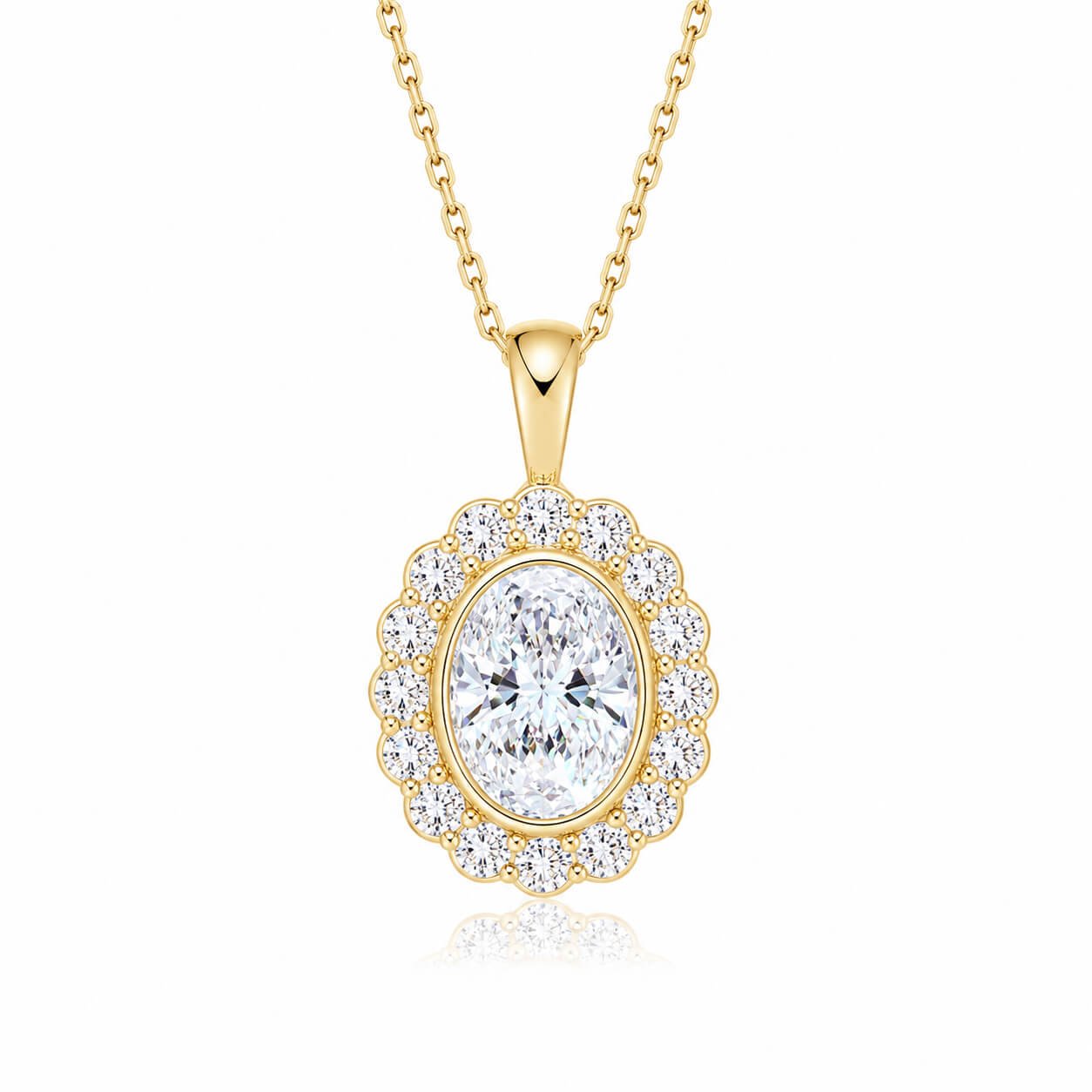 Halo setting oval cut lab grown diamond pendant necklace