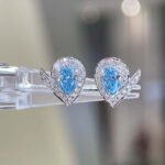 Halo setting pear cut lab grown blue diamond earrings stud 2 Halo setting pear cut lab grown blue diamond earrings stud