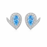 Halo setting pear cut lab grown blue diamond earrings stud 1 Halo setting pear cut lab grown blue diamond earrings stud
