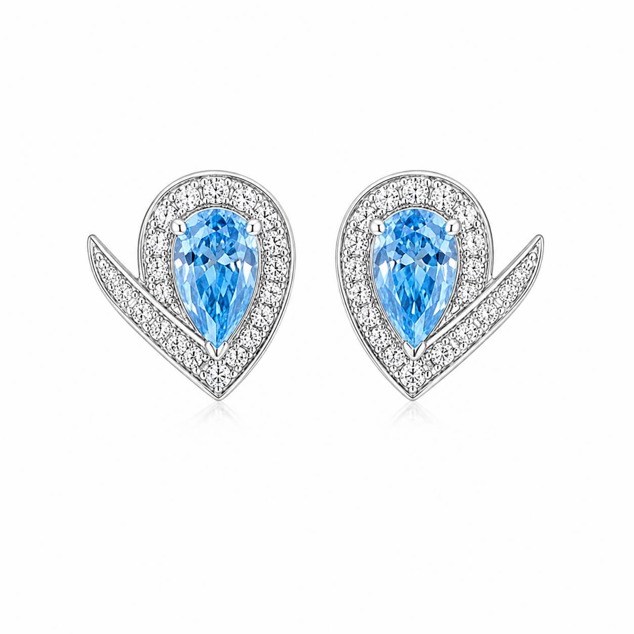 Halo setting pear cut lab grown blue diamond earrings stud Halo setting pear cut lab grown blue diamond earrings stud