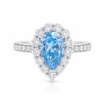 Halo setting pear cut lab grown blue diamond engagment ring