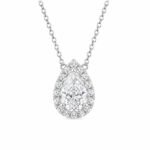 Halo setting pear cut lab grown diamond pendant necklace 1 Halo setting pear cut lab grown diamond pendant necklace