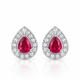 Home 28 Halo setting pear cut lab grown ruby earrings stud
