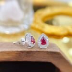 Halo setting pear cut lab grown ruby earrings stud 4 Halo setting pear cut lab grown ruby earrings stud