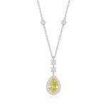Halo setting pear cut lab grown yellow diamond necklace 1 Halo setting pear cut lab grown yellow diamond necklace