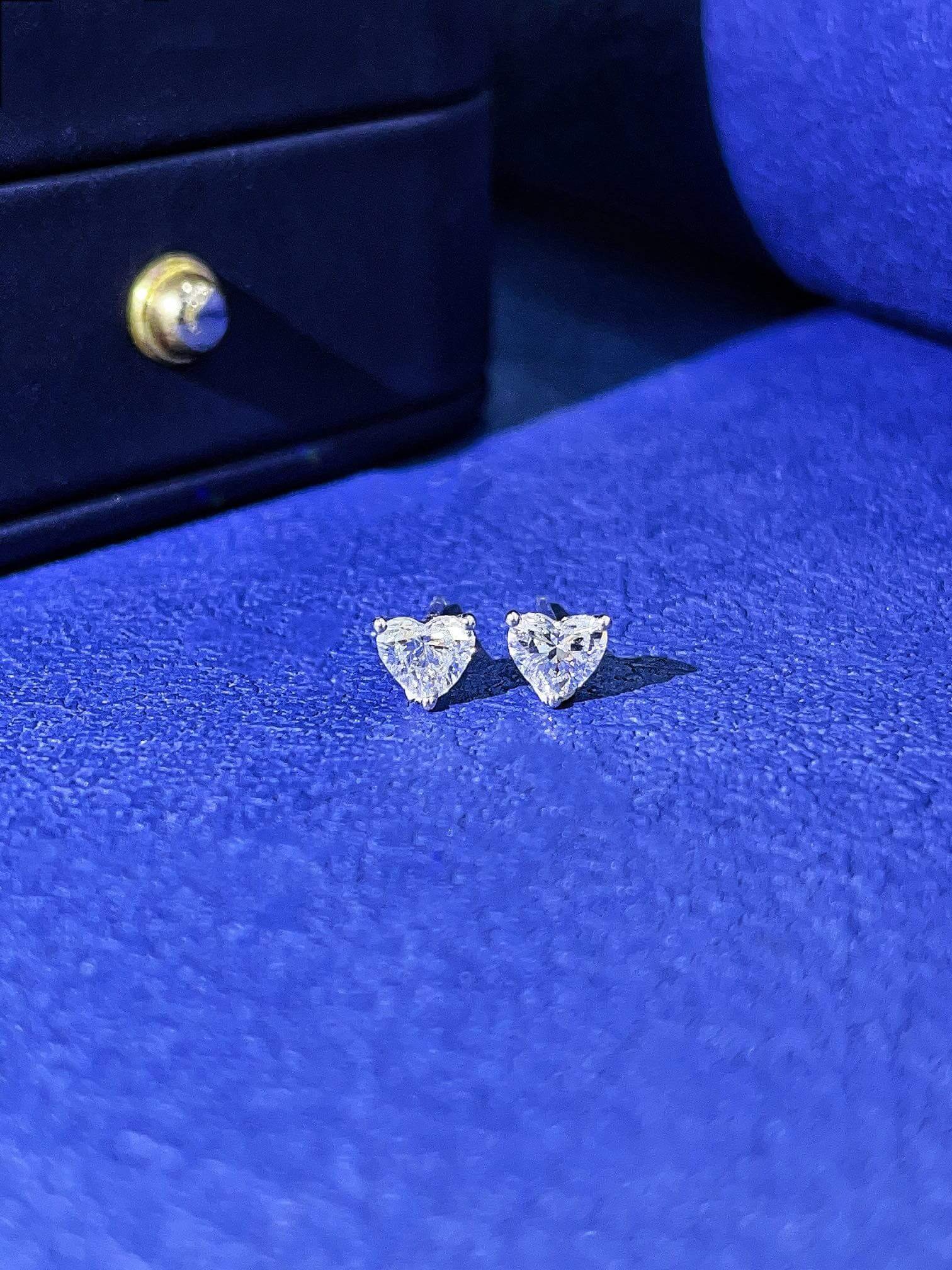 Heart cut lab grown diamond earrings stud