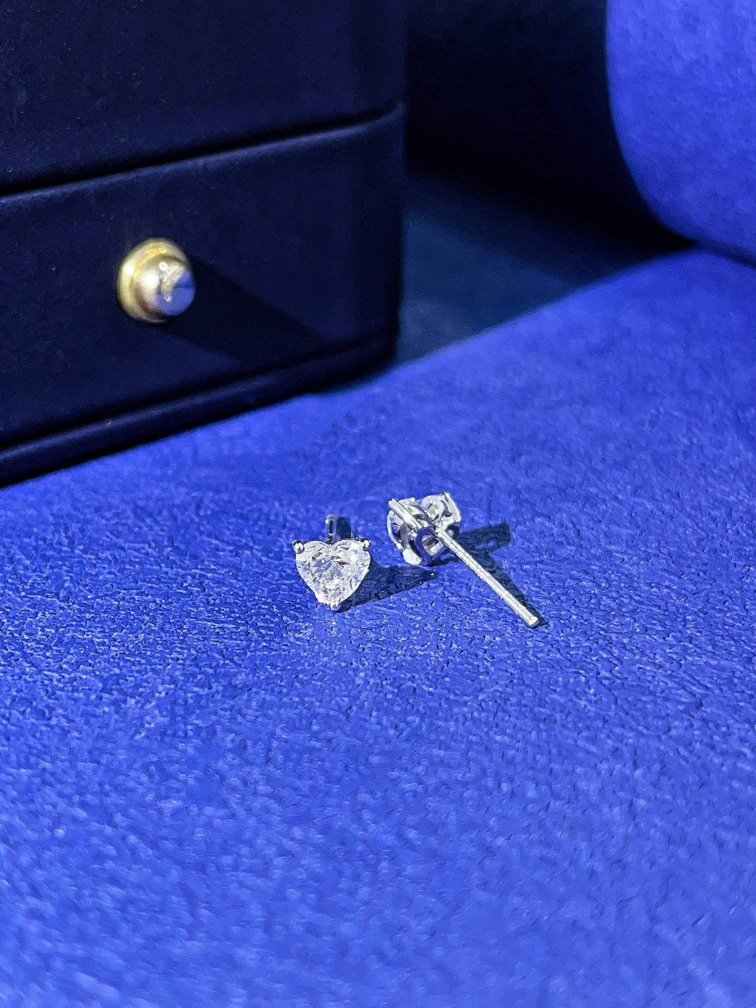 Heart cut lab grown diamond earrings stud