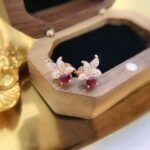 Leaves design oval cut lab grown ruby earrings stud 2 Leaves design oval cut lab grown ruby earrings stud