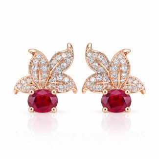 Home 24 Leaves design oval cut lab grown ruby earrings stud