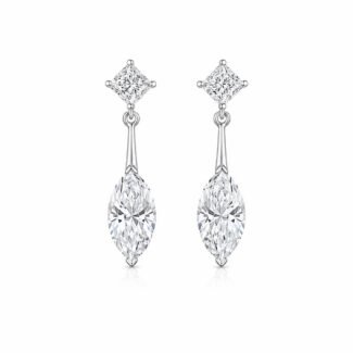 Marquise and princess cut lab grown diamond earrings stud