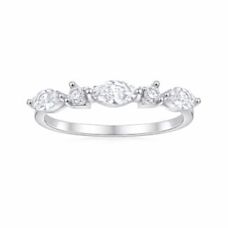 Marquise and round cut lab grown diamond eternity ring