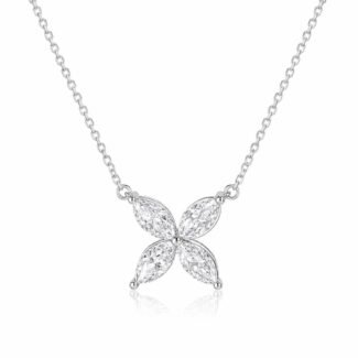 Halskette mit Diamantanhänger in Form eines vierblättrigen Kleeblatts im Marquise-Schliff