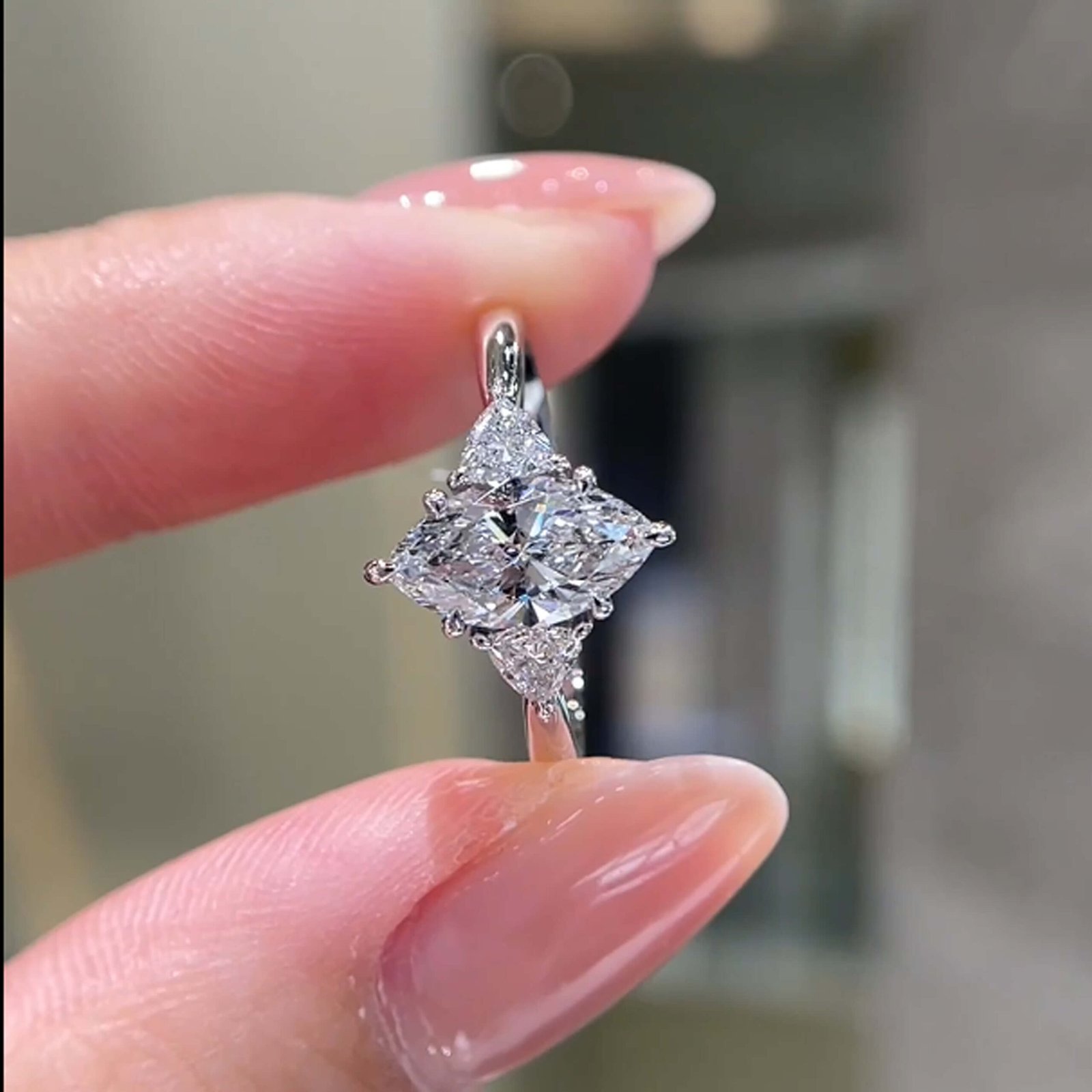 Marquise cut lab grown diamond three stones engagement ring Marquise cut lab grown diamond three stones engagement ring