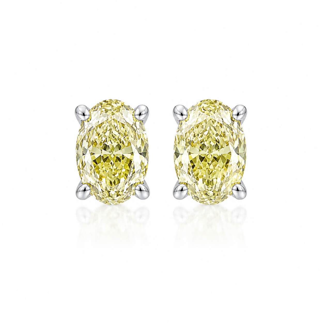 Oval cut lab grown yellow diamond earrings stud