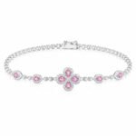 Pear cut four-leaf clover lab grown pink diamond bracelet 1 Pear cut four leaf clover lab grown pink diamond bracelet