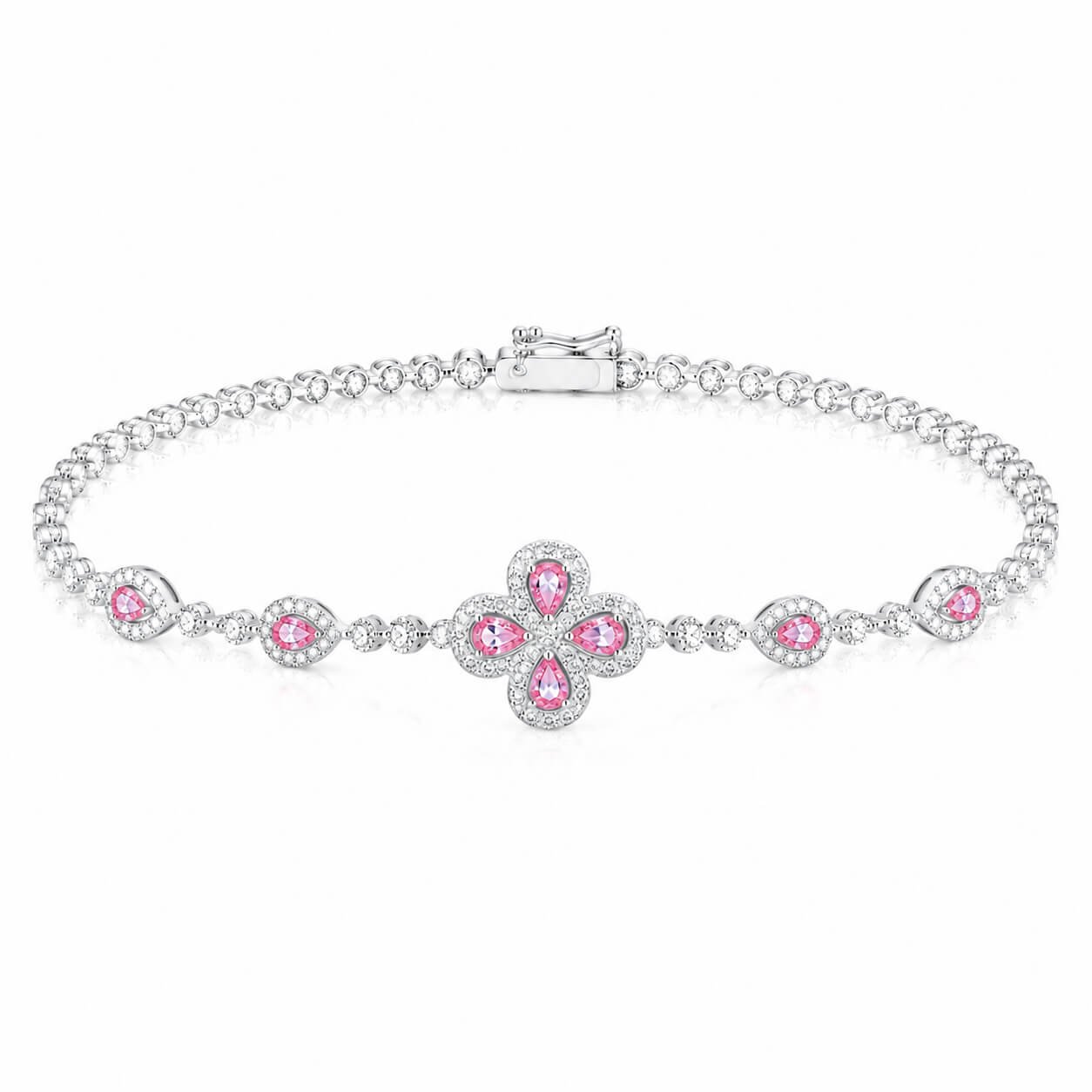 Armband met peervormige klavertjesvier en in het laboratorium gekweekte roze diamanten Peervormige klavertje vier armband met in het laboratorium gekweekte roze diamanten