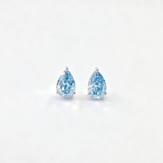 Pear cut lab grown blue diamond earrings stud