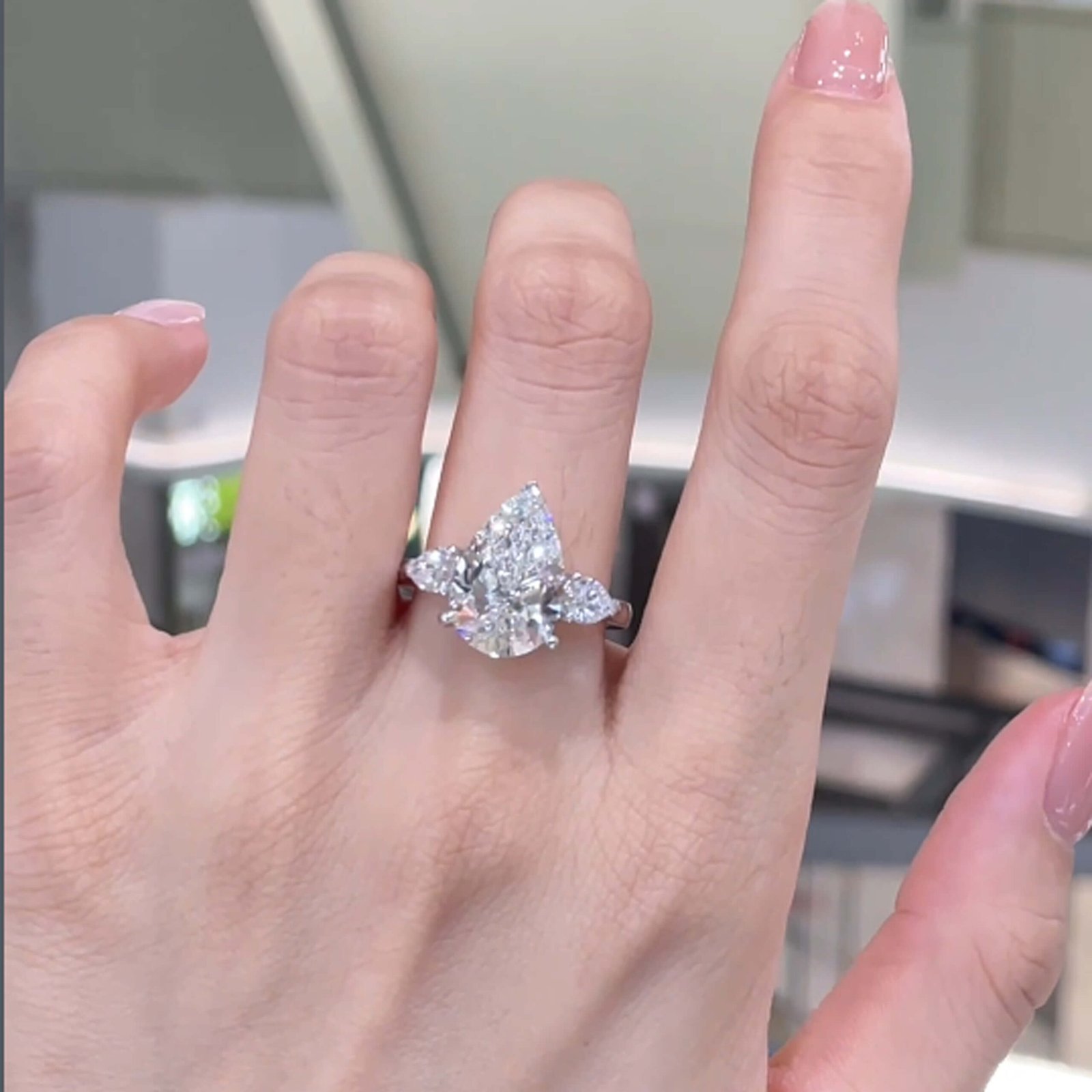 Pear cut lab grown diamond three stones engagement ring Pear cut lab grown diamond three stones engagement ring