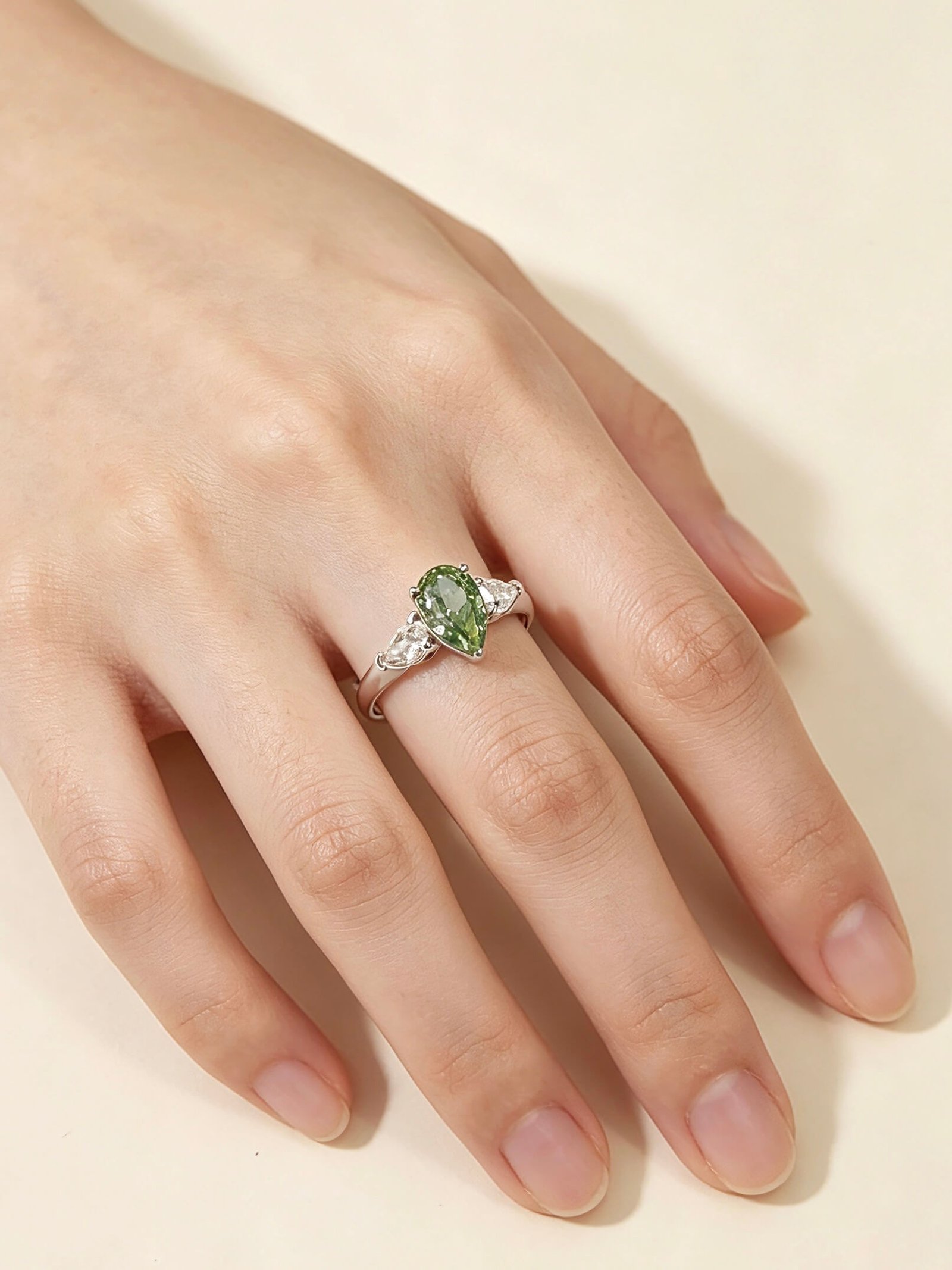Pear cut lab grown diamond three stones engagement ring Pear cut lab grown diamond three stones engagement ring
