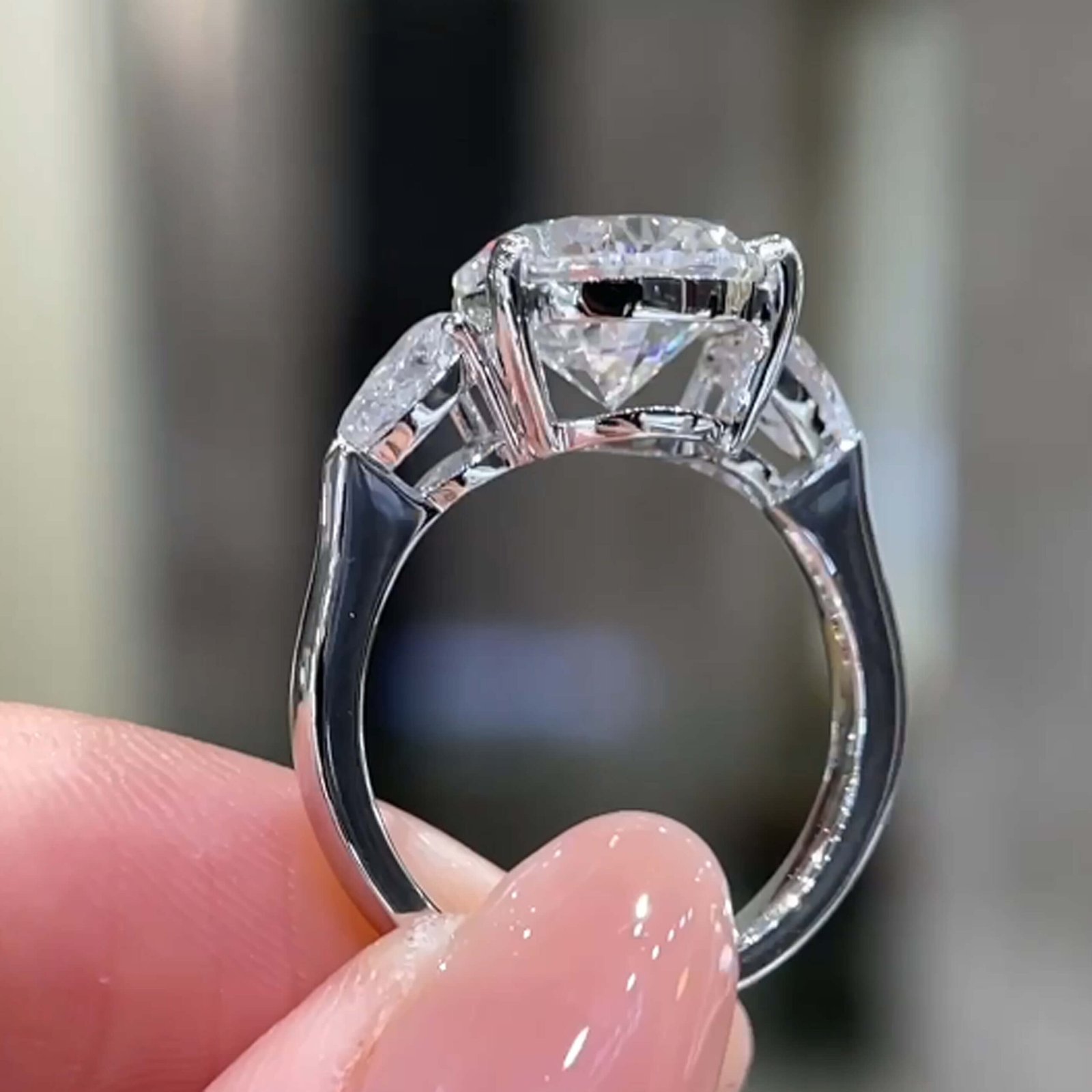 Pear cut lab grown diamond three stones engagement ring Pear cut lab grown diamond three stones engagement ring