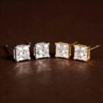 Brincos de pino com diamante de corte princesa cultivado em laboratório.