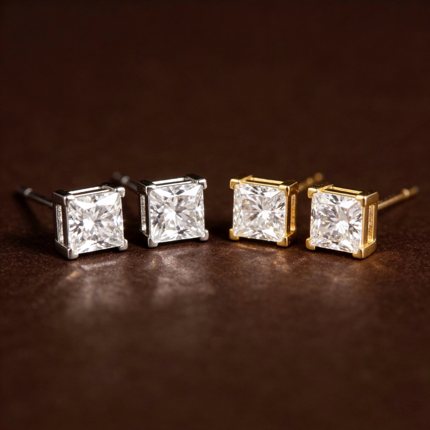 Brincos de pino com diamante de corte princesa cultivado em laboratório.