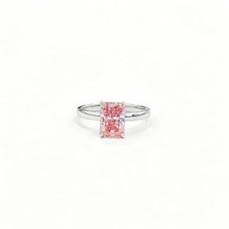 Radiant cut lab grown pink diamond engagement ring