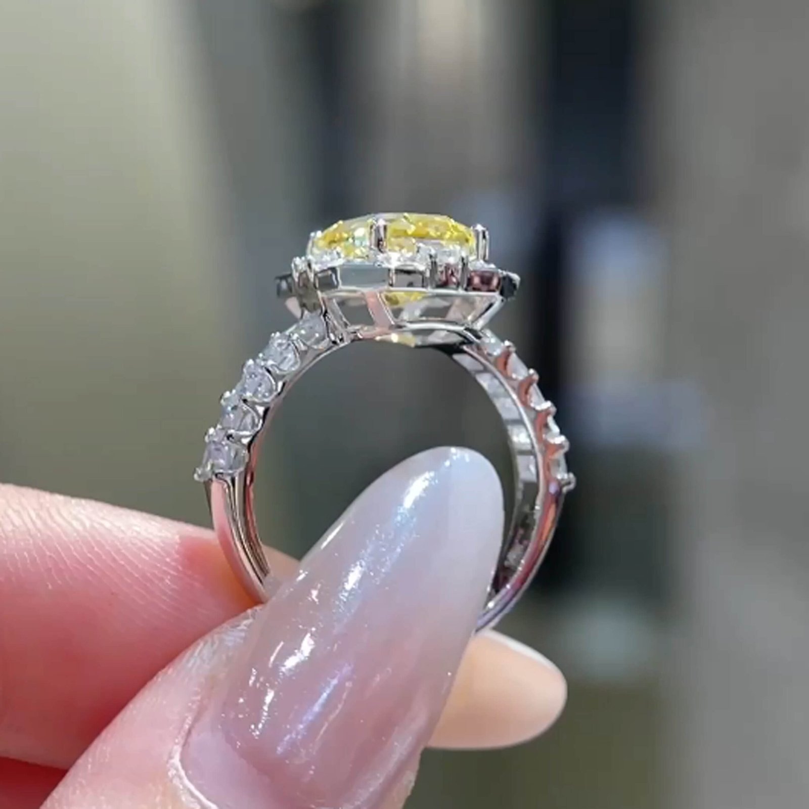Radiant cut lab grown yellow diamond engagement ring Radiant cut lab grown yellow diamond engagement ring