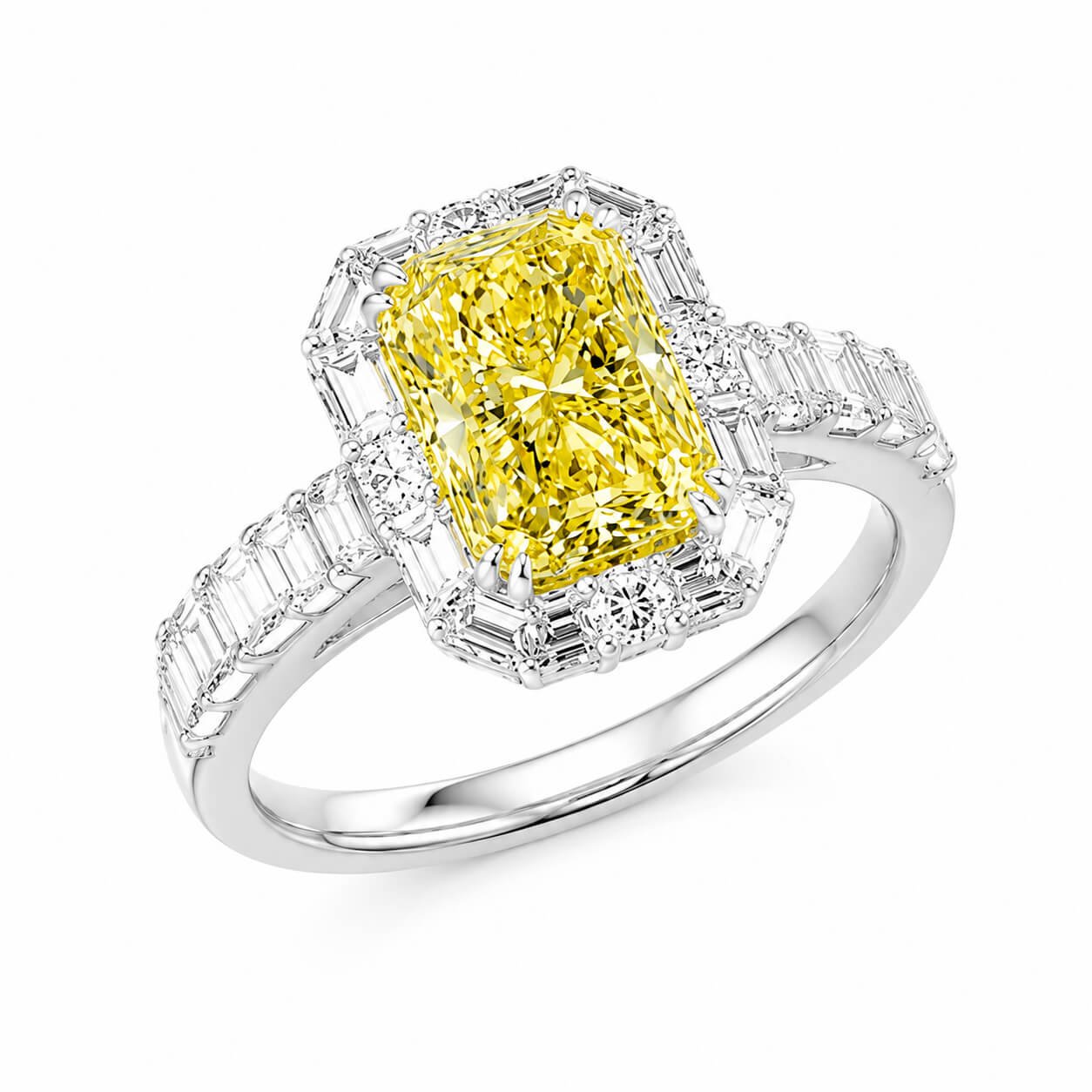 Radiant cut lab grown yellow diamond engagement ring Radiant cut lab grown yellow diamond engagement ring