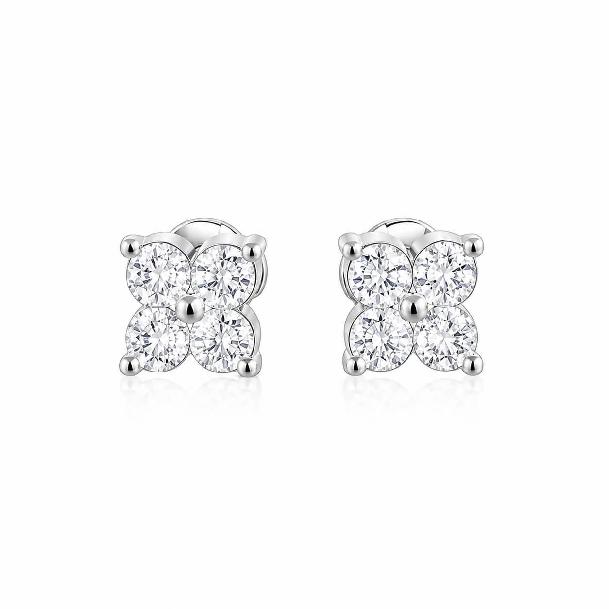 Round cut four-leaf clover lab grown diamond earrings stud Round cut four-leaf clover lab grown diamond earrings stud