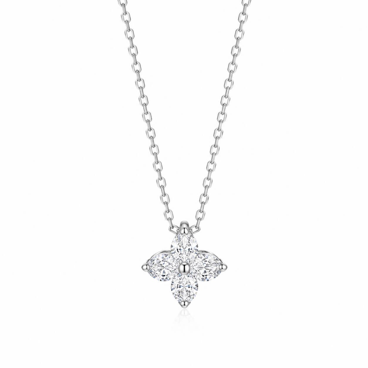 Round cut four-leaf clover lab grown diamond necklace