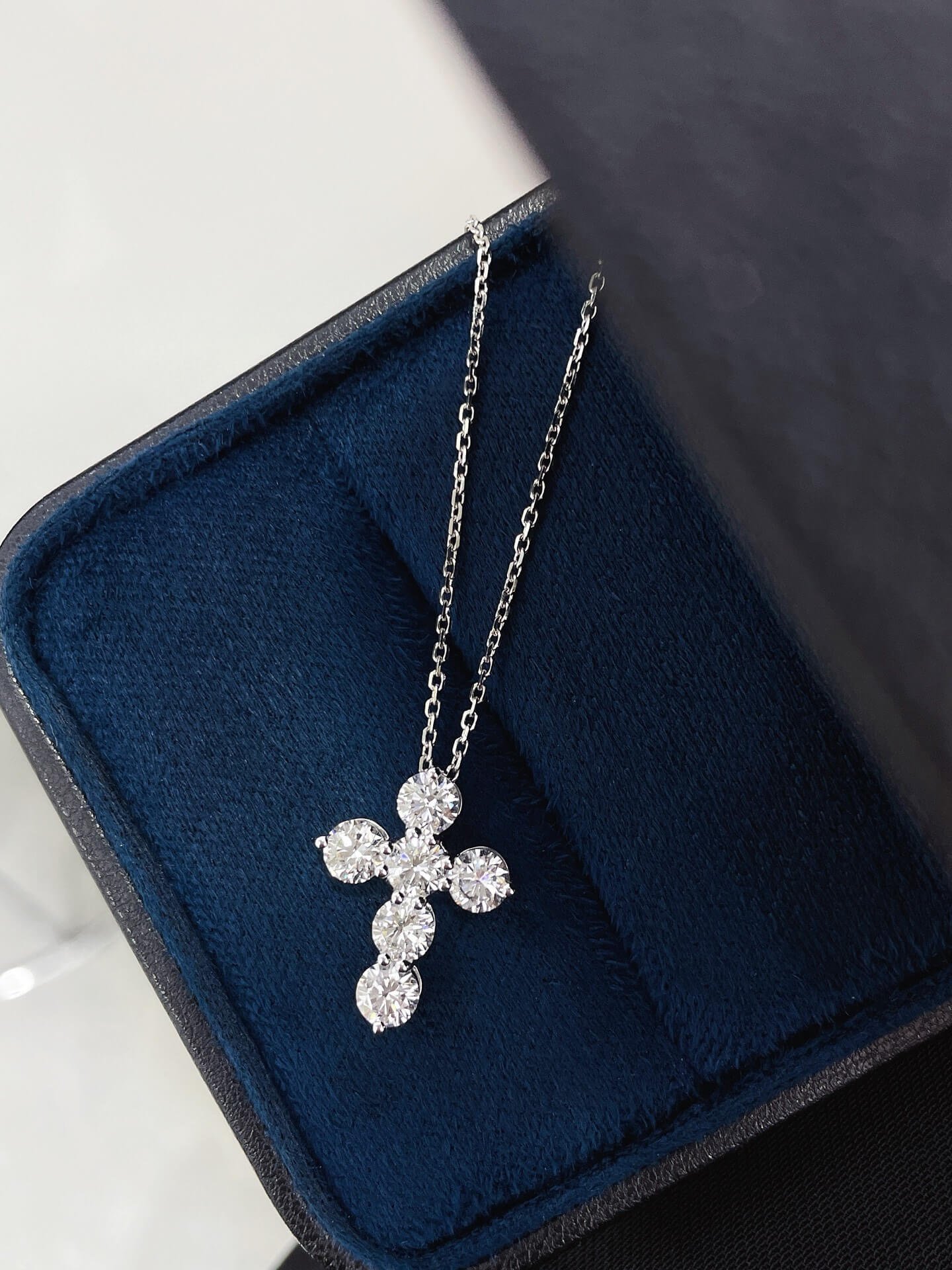 Round cut lab grown diamond cross pendant necklace