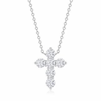 Round cut lab grown diamond cross pendant necklace