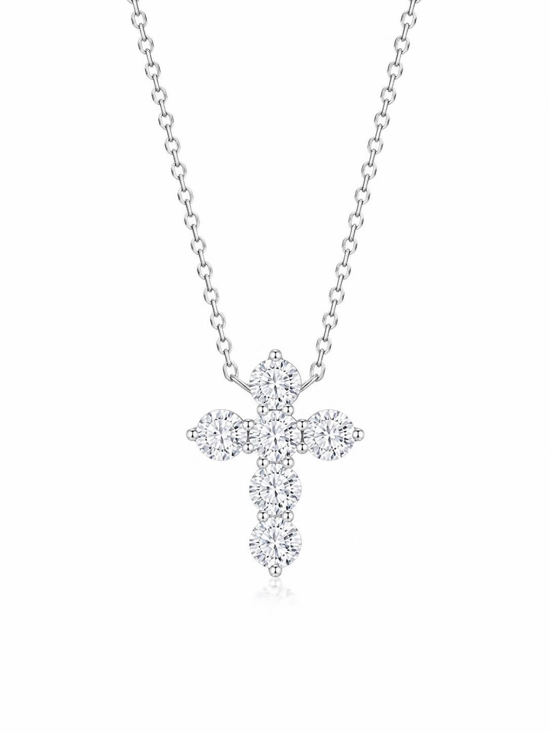 Round cut lab grown diamond cross pendant necklace